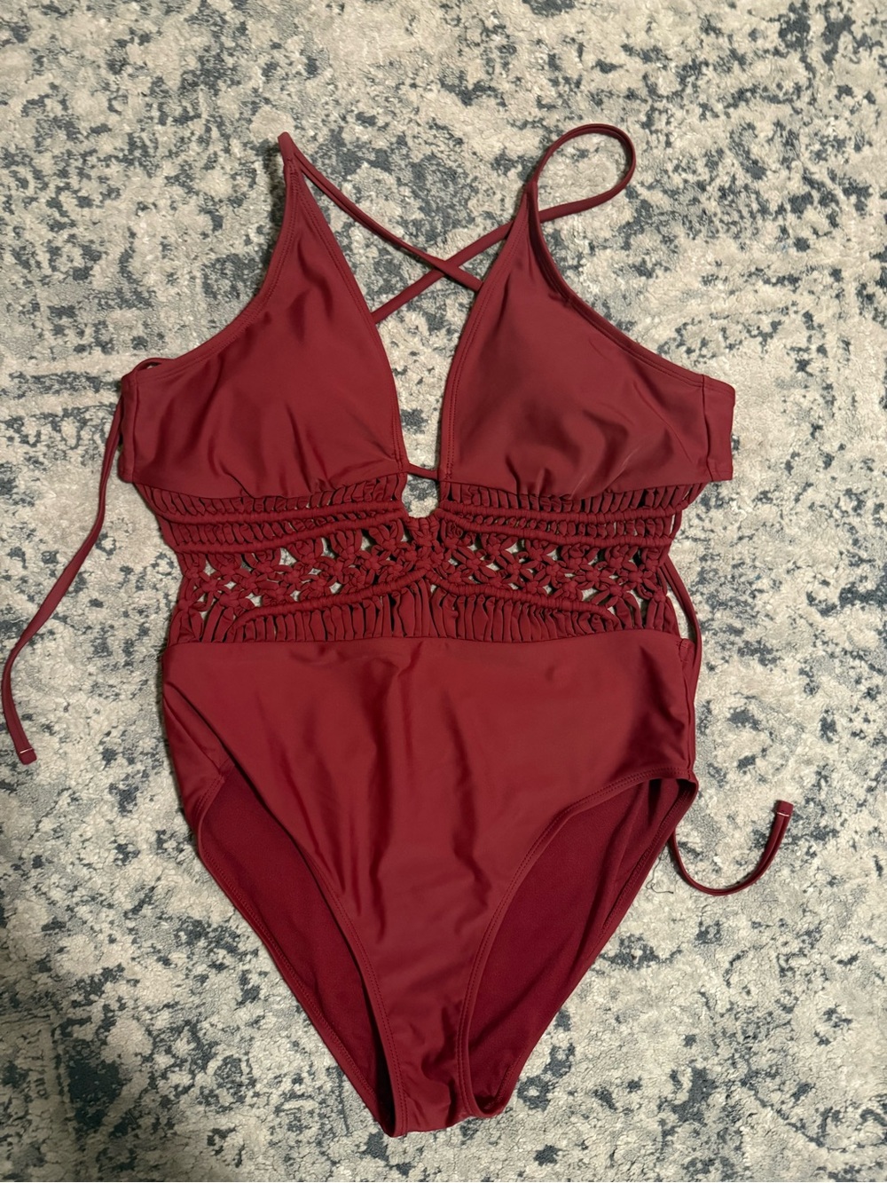 Xhilaration Burgundy One-Piece Swimsuit with Crochet Waist Detail